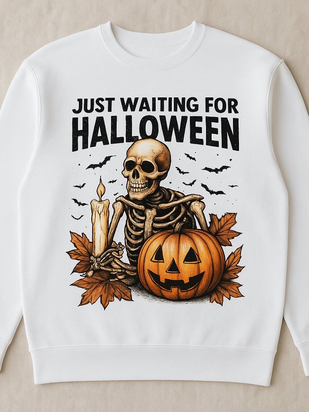 Just Waiting for Halloween Skeleton Pumpkin Sweatshirt | Spooky Fall
